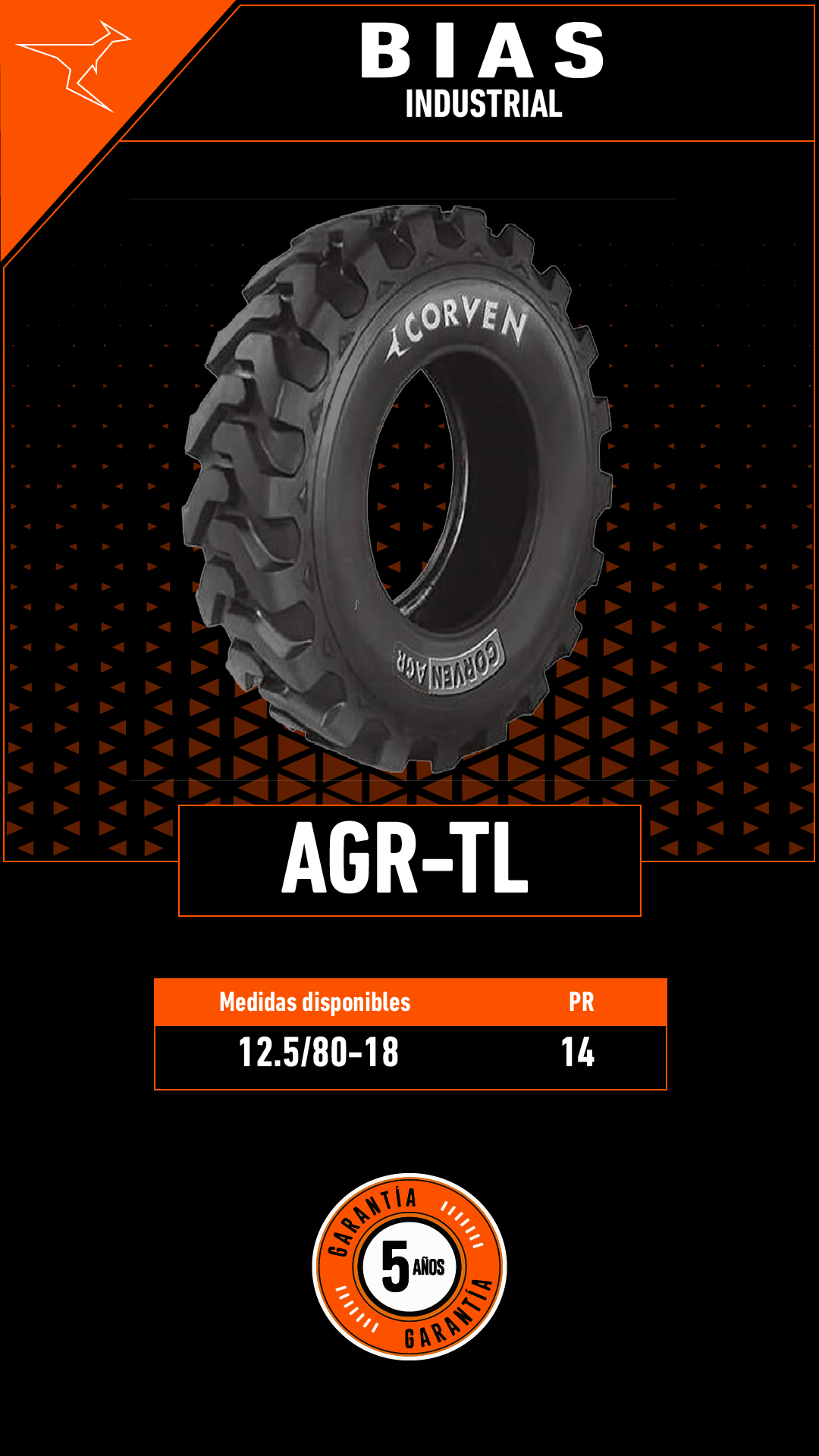 Neumatico Industrial  12.5/80-18 CORVEN IDR 14PR TL