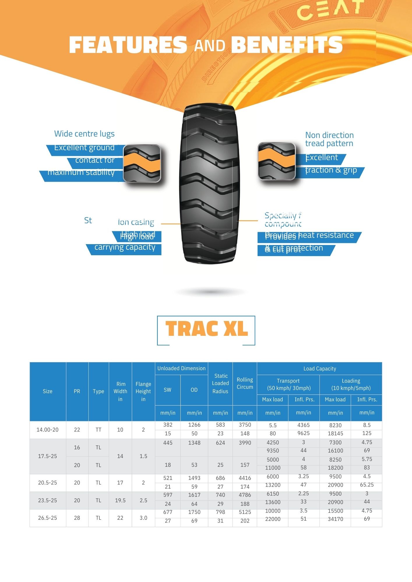 Neumatico Industrial  17.5-25 CEAT TRAC XL E3/L3 20PR TL